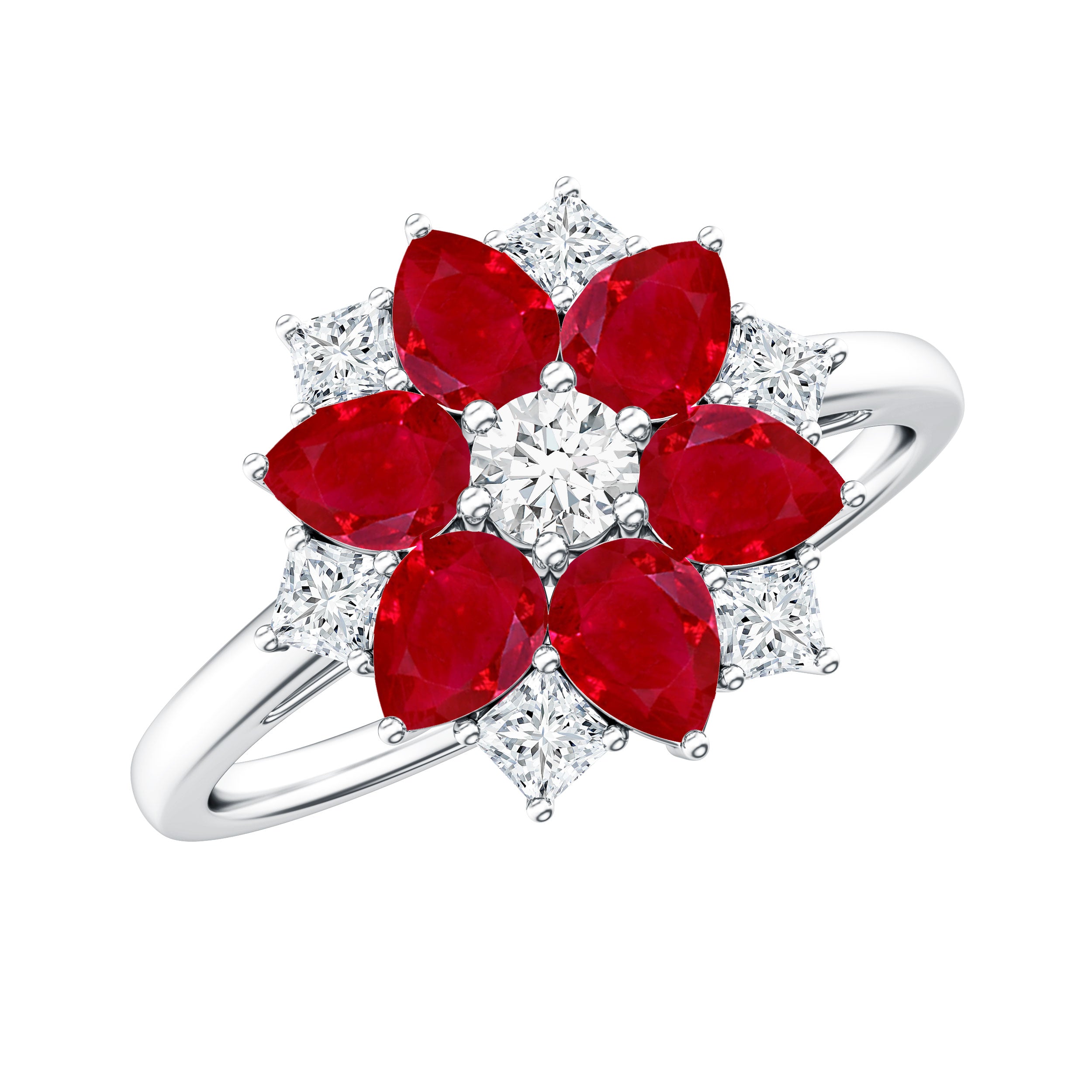 Rosec Jewels-Natural 1.8 Carat Ruby Diamond Flower Engagement Ring for Women