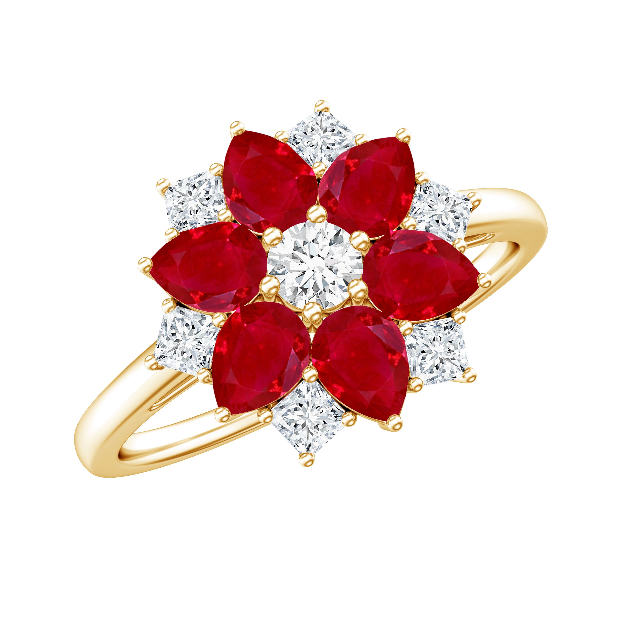 Natural 1.8 Carat Ruby Diamond Flower Engagement Ring for Women AAA - Rosec Jewels