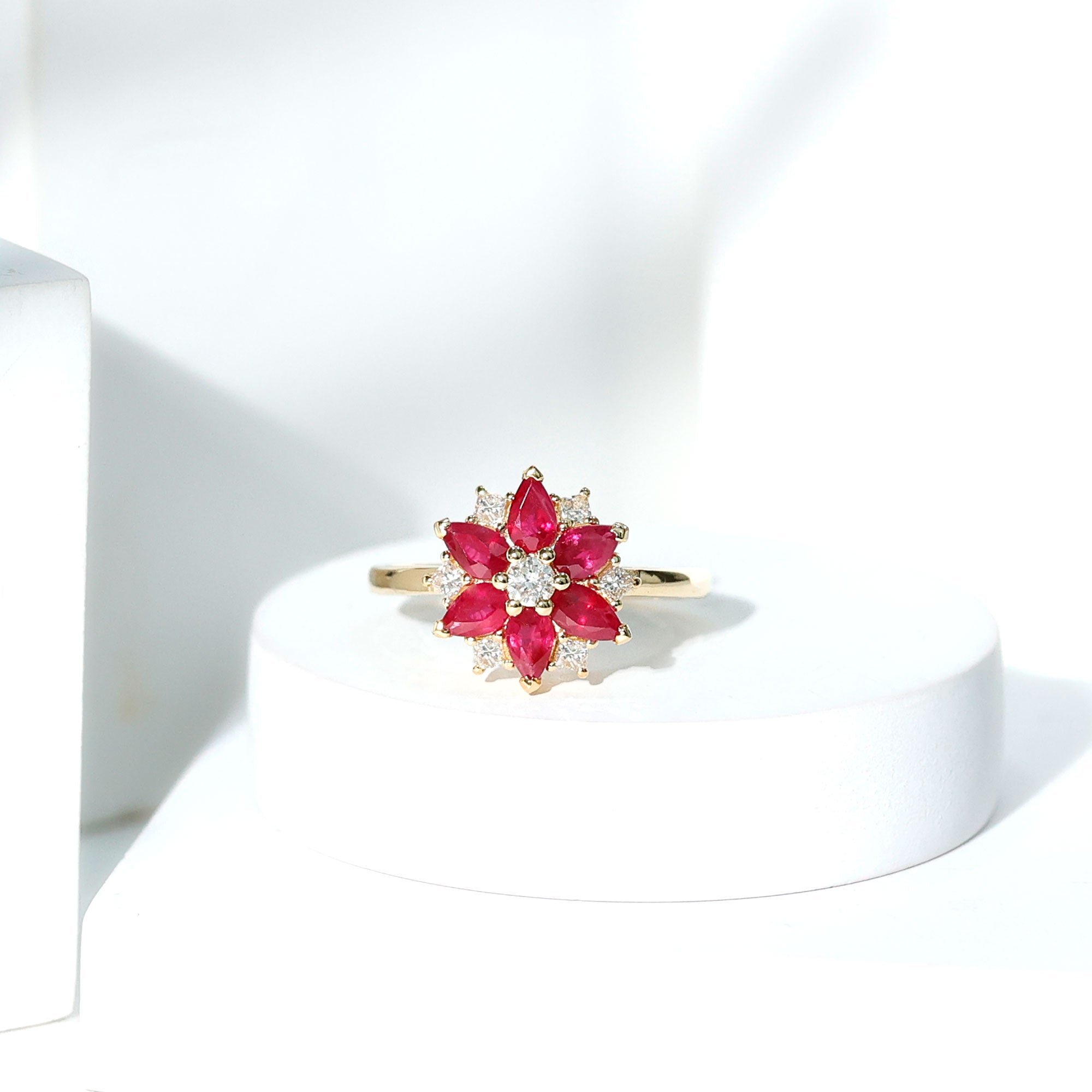 Rosec Jewels-Natural 1.8 Carat Ruby Diamond Flower Engagement Ring for Women