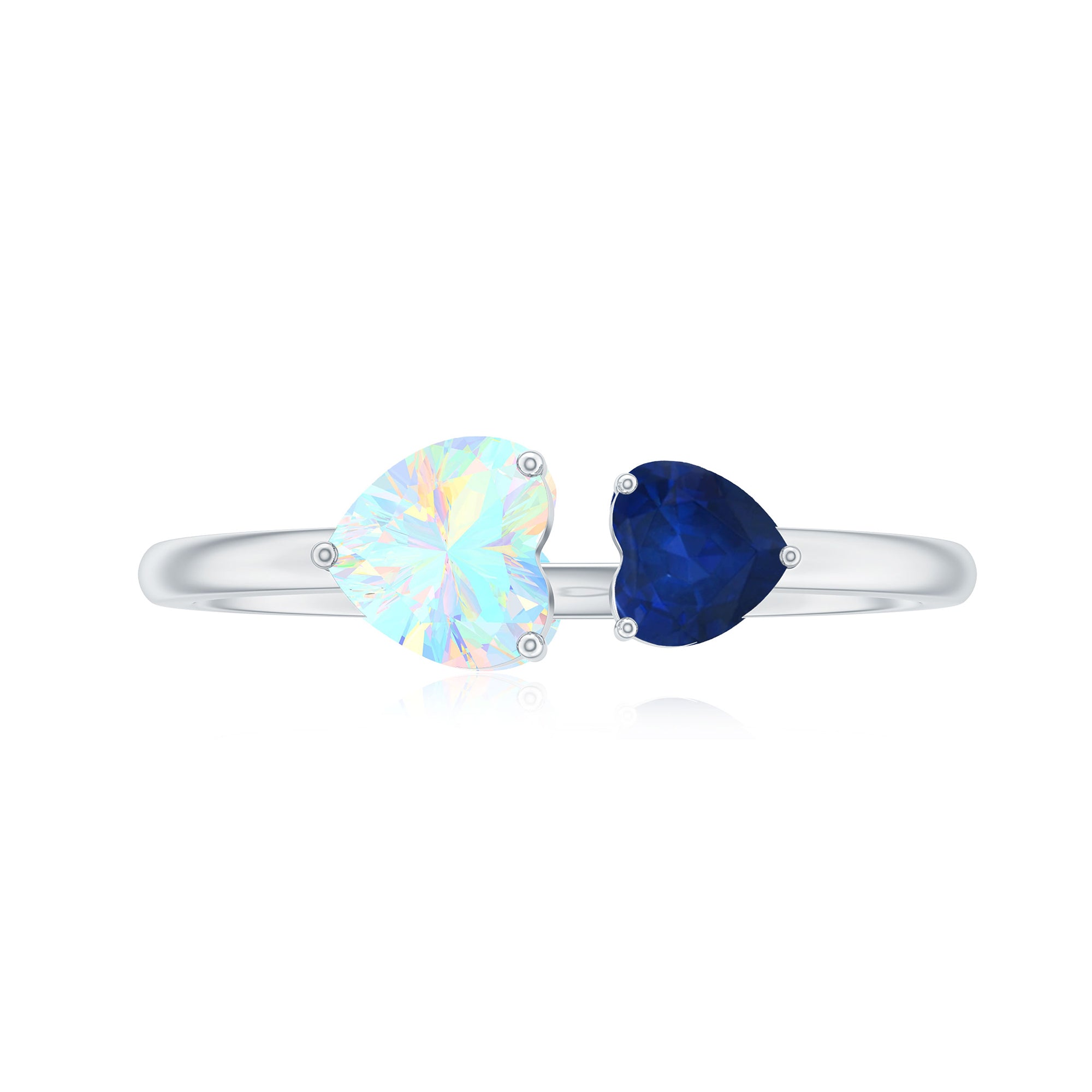 Rosec Jewels-Natural Heart Shape Ethiopian Opal and Blue Sapphire 2 Stone Promise Ring