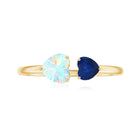 Rosec Jewels-Natural Heart Shape Ethiopian Opal and Blue Sapphire 2 Stone Promise Ring