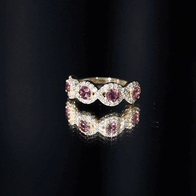 Pink Tourmaline Infinity Half Eternity Band Ring with Diamond AAA - Rosec Jewels