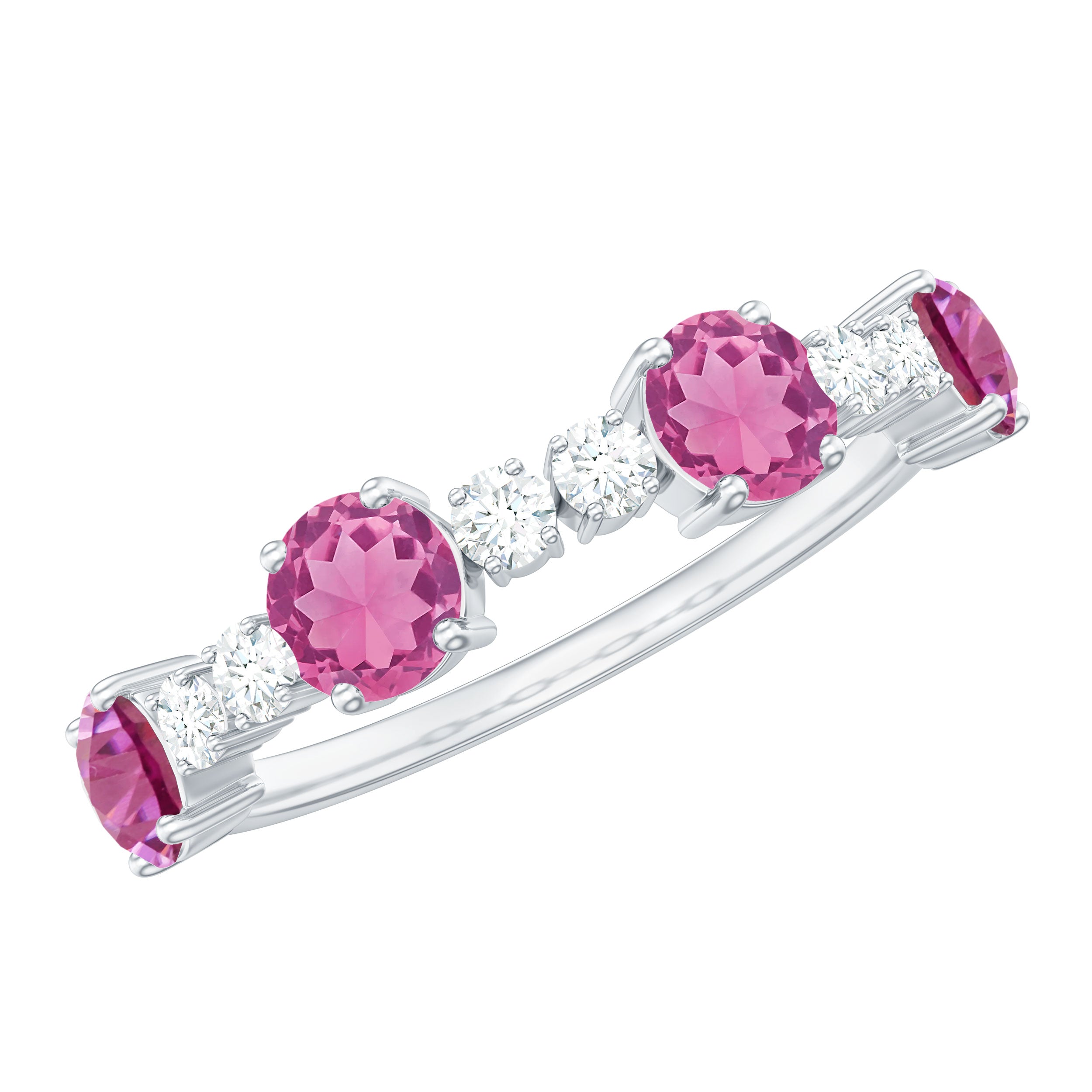 Alternate Semi Eternity Ring with Pink Tourmaline and Diamond AAA - Rosec Jewels