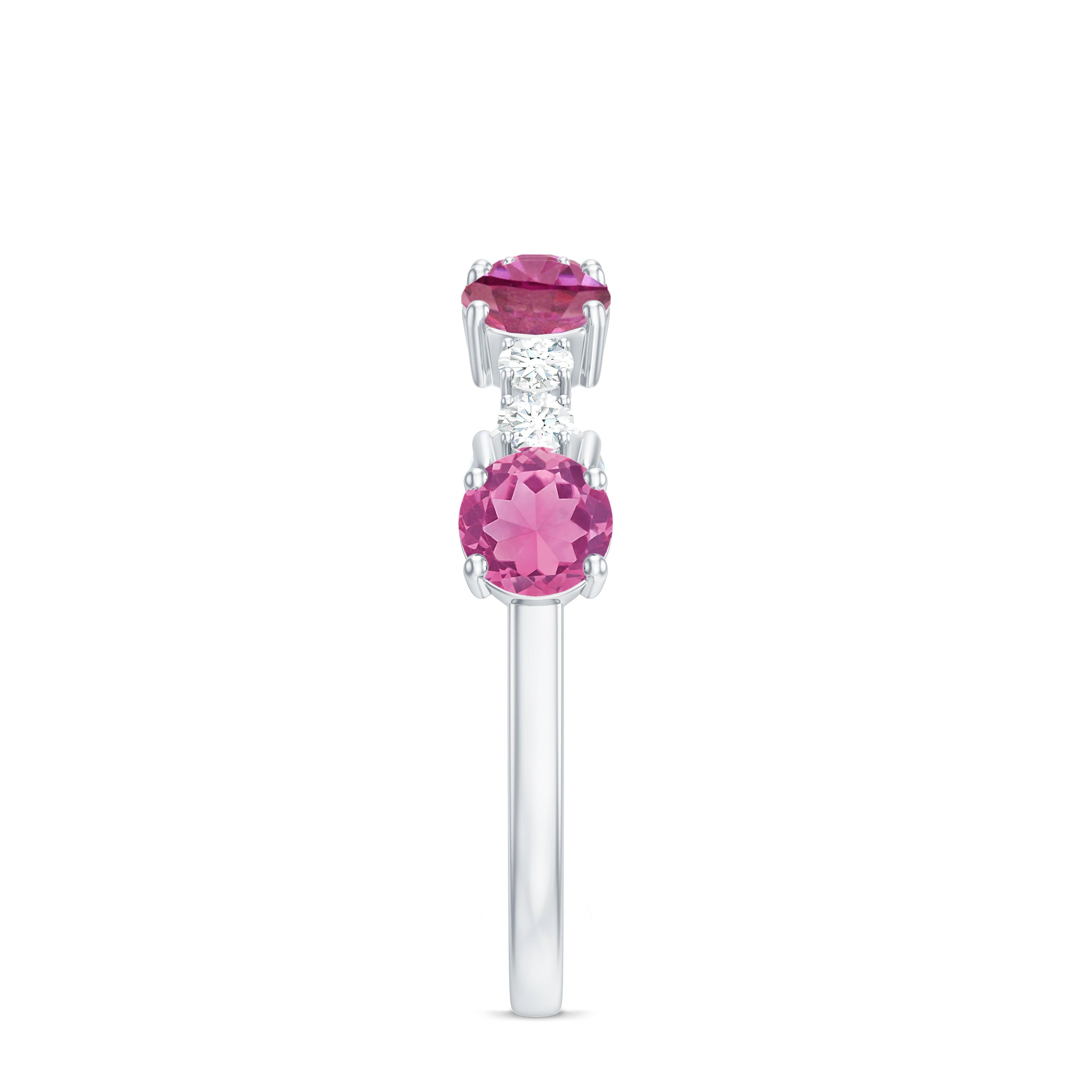 Alternate Semi Eternity Ring with Pink Tourmaline and Diamond AAA - Rosec Jewels