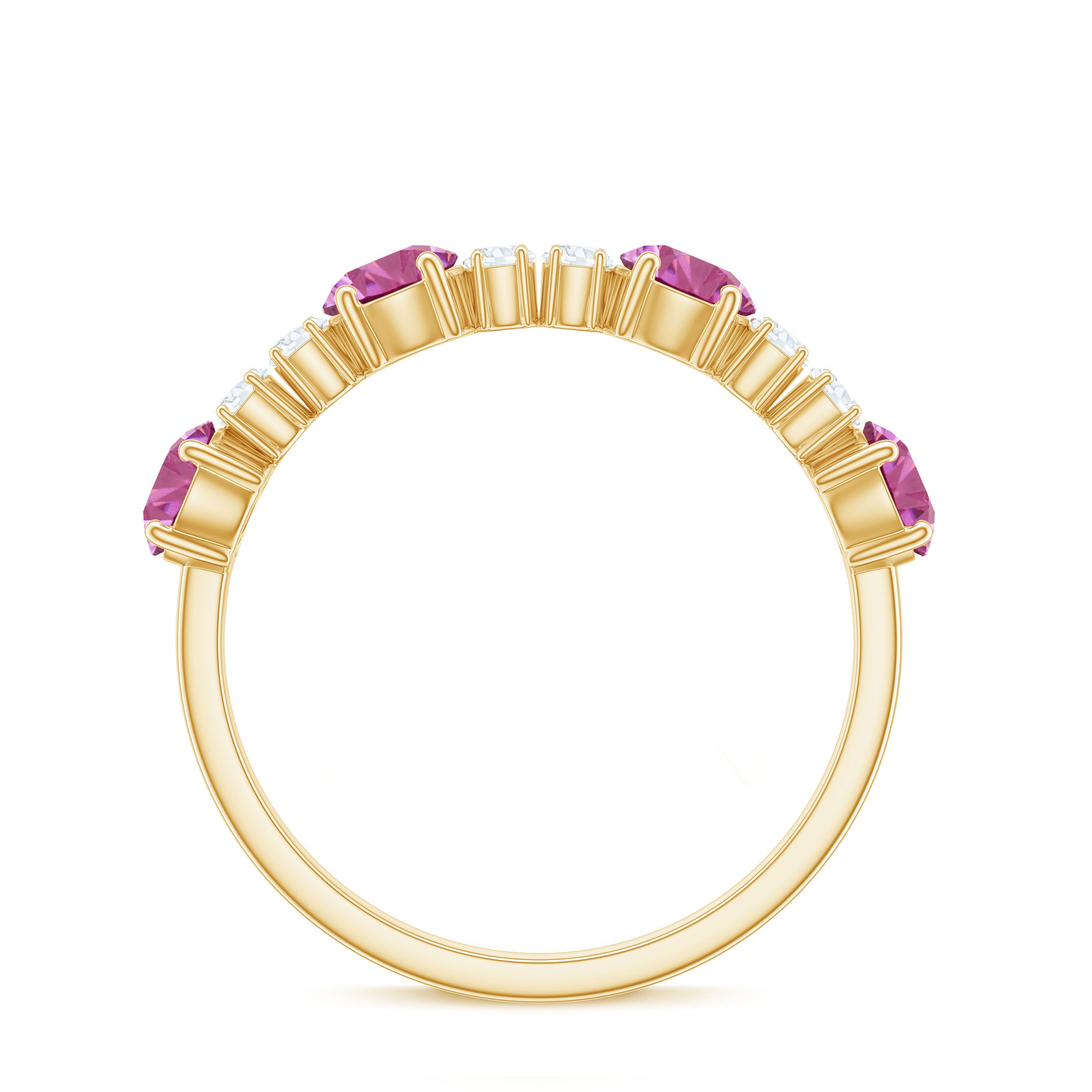 Alternate Semi Eternity Ring with Pink Tourmaline and Diamond AAA - Rosec Jewels
