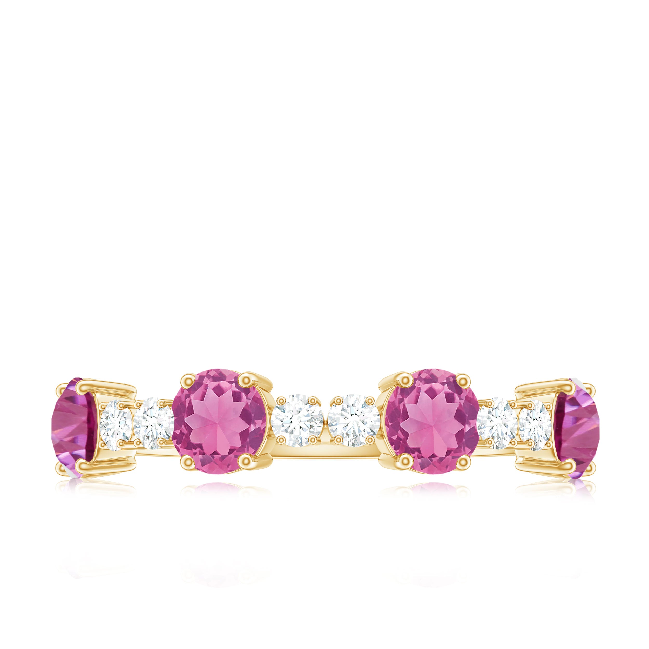 Alternate Semi Eternity Ring with Pink Tourmaline and Diamond AAA - Rosec Jewels