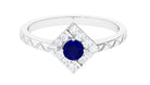3/4 CT Minimal Blue Sapphire and Diamond Ring with Textured Details AAA - Rosec Jewels