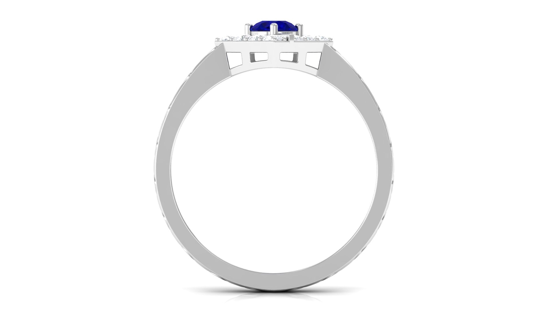 Rosec Jewels-3/4 CT Minimal Blue Sapphire and Diamond Ring with Textured Details