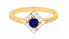 3/4 CT Minimal Blue Sapphire and Diamond Ring with Textured Details AAA - Rosec Jewels
