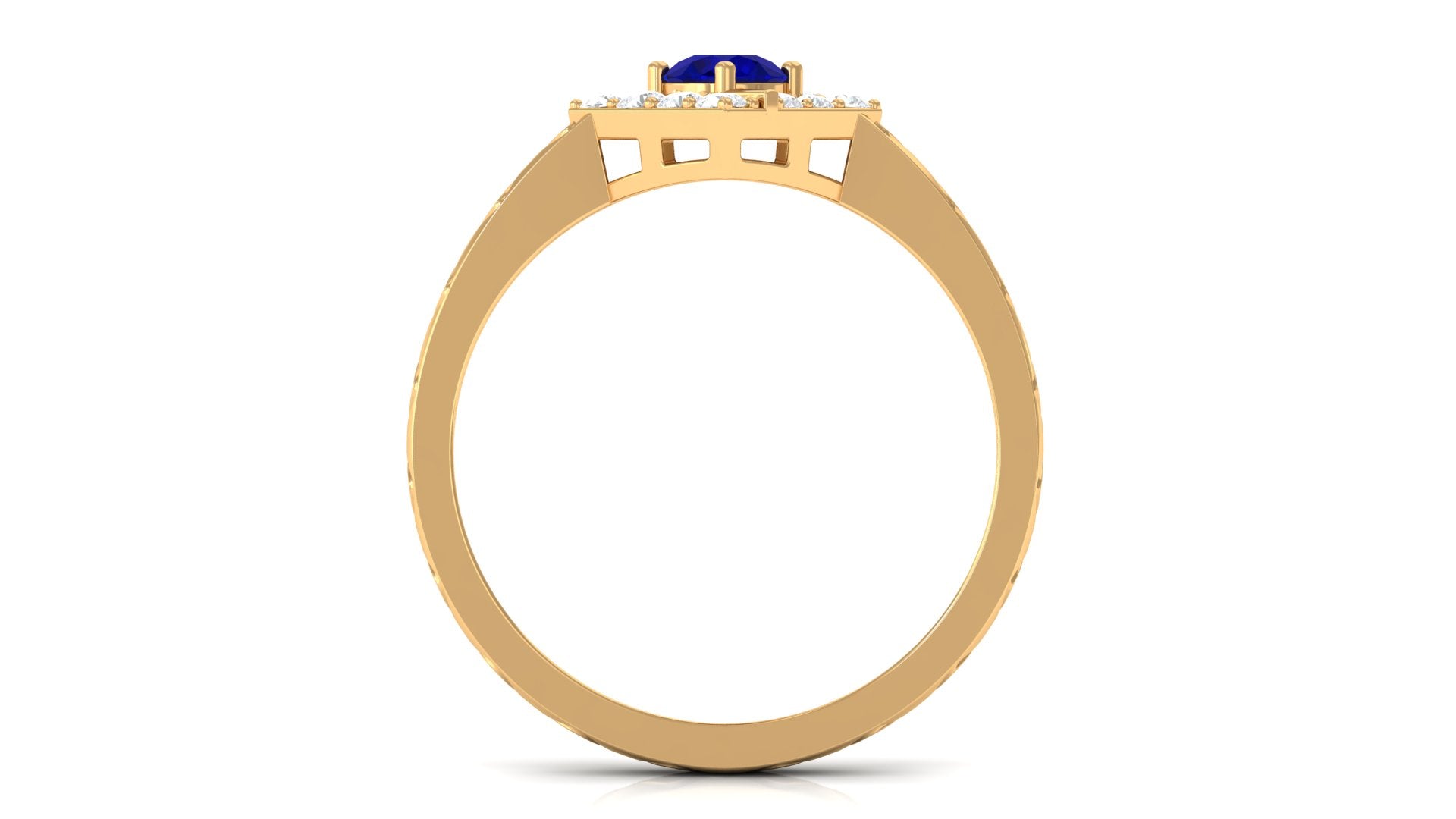 Rosec Jewels-3/4 CT Minimal Blue Sapphire and Diamond Ring with Textured Details