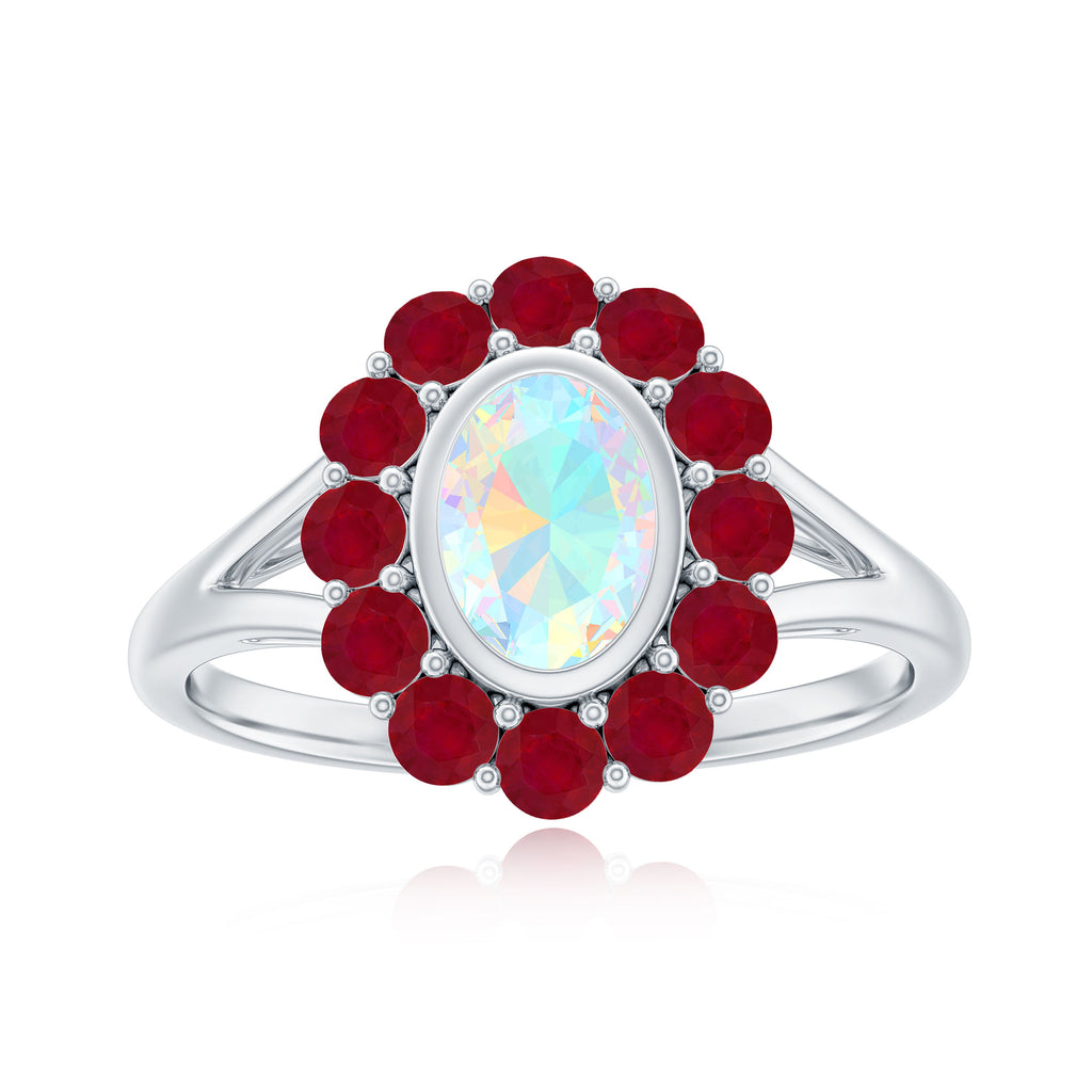 2 CT Oval Cut Ethiopian Opal Cocktail Engagement Ring with Ruby Halo Ethiopian Opal - ( AAA ) - Quality - Rosec Jewels