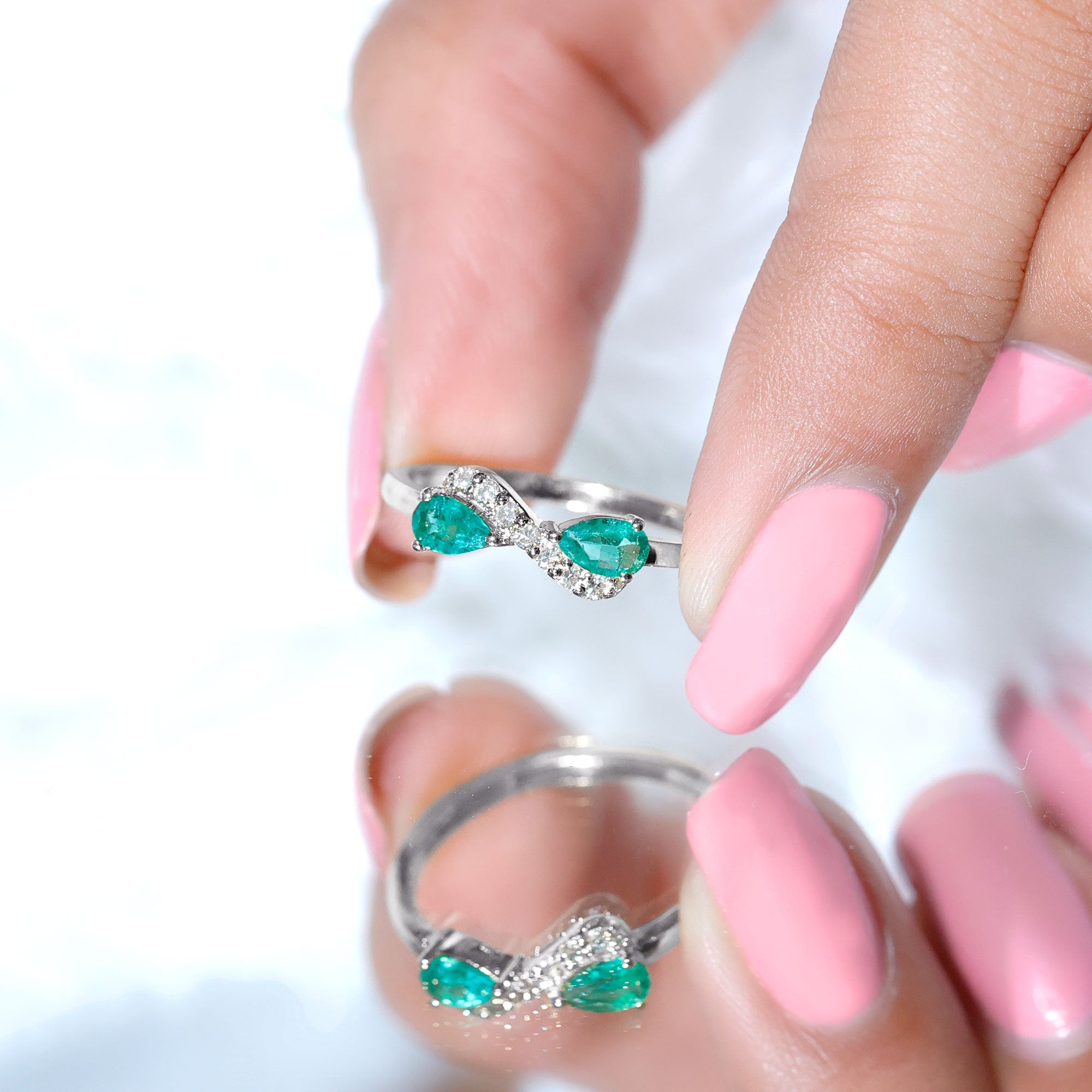 Rosec Jewels-Natural Pear Emerald and Diamond Infinity Promise Ring