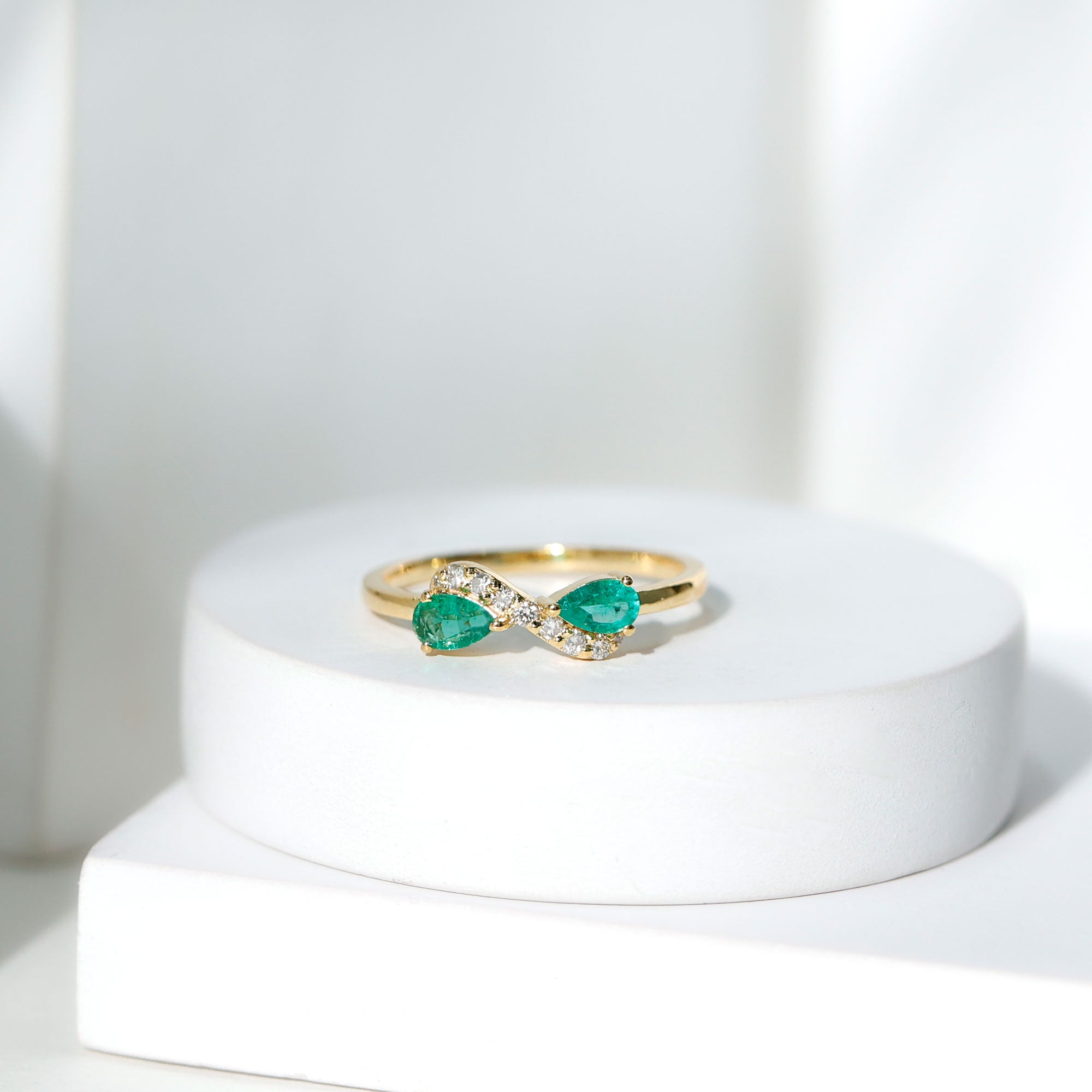 Rosec Jewels-Natural Pear Emerald and Diamond Infinity Promise Ring