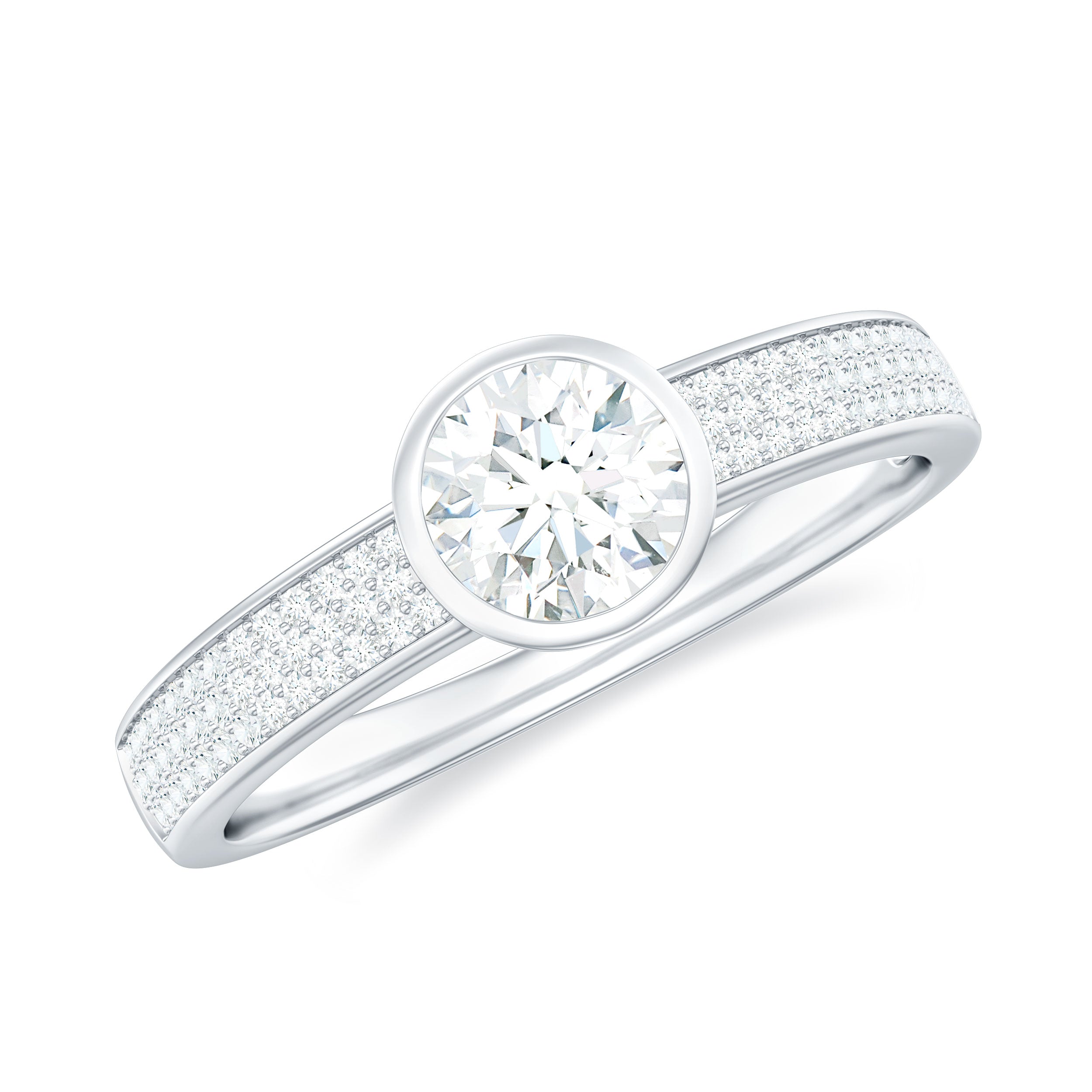 Bezel Set Moissanite Engagement Ring with Side Stones