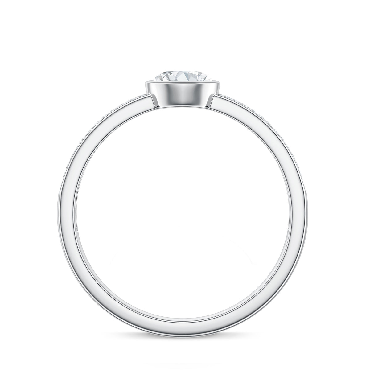 Bezel Set Moissanite Engagement Ring with Side Stones D-VS1 - Rosec Jewels
