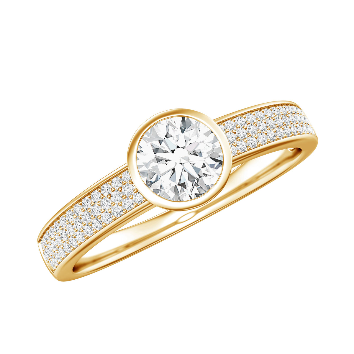 Bezel Set Moissanite Engagement Ring with Side Stones D-VS1 - Rosec Jewels