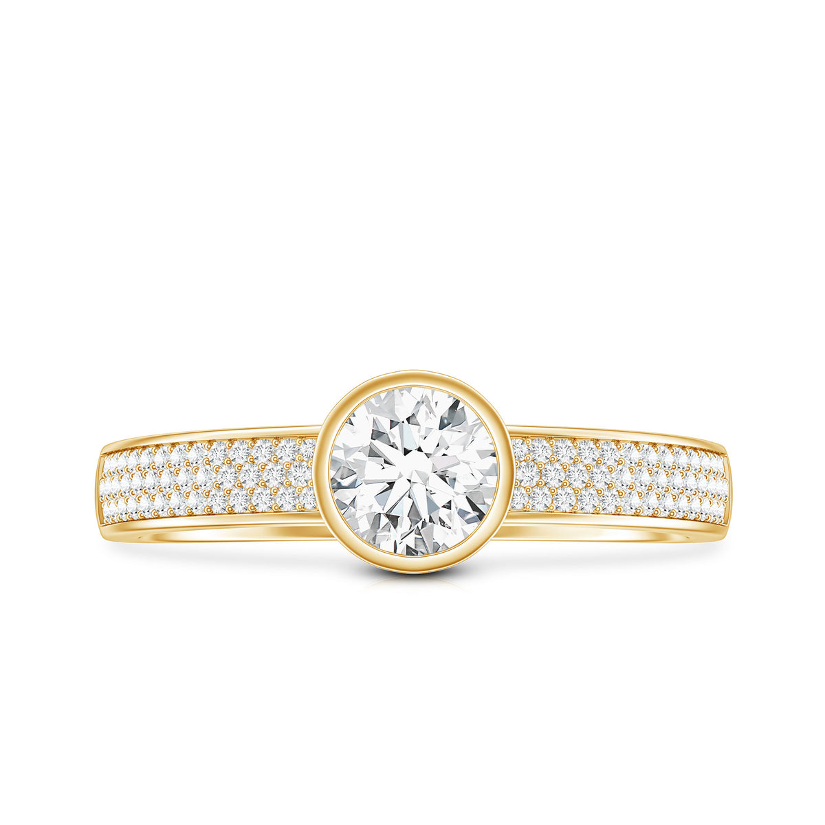 Bezel Set Moissanite Engagement Ring with Side Stones D-VS1 - Rosec Jewels