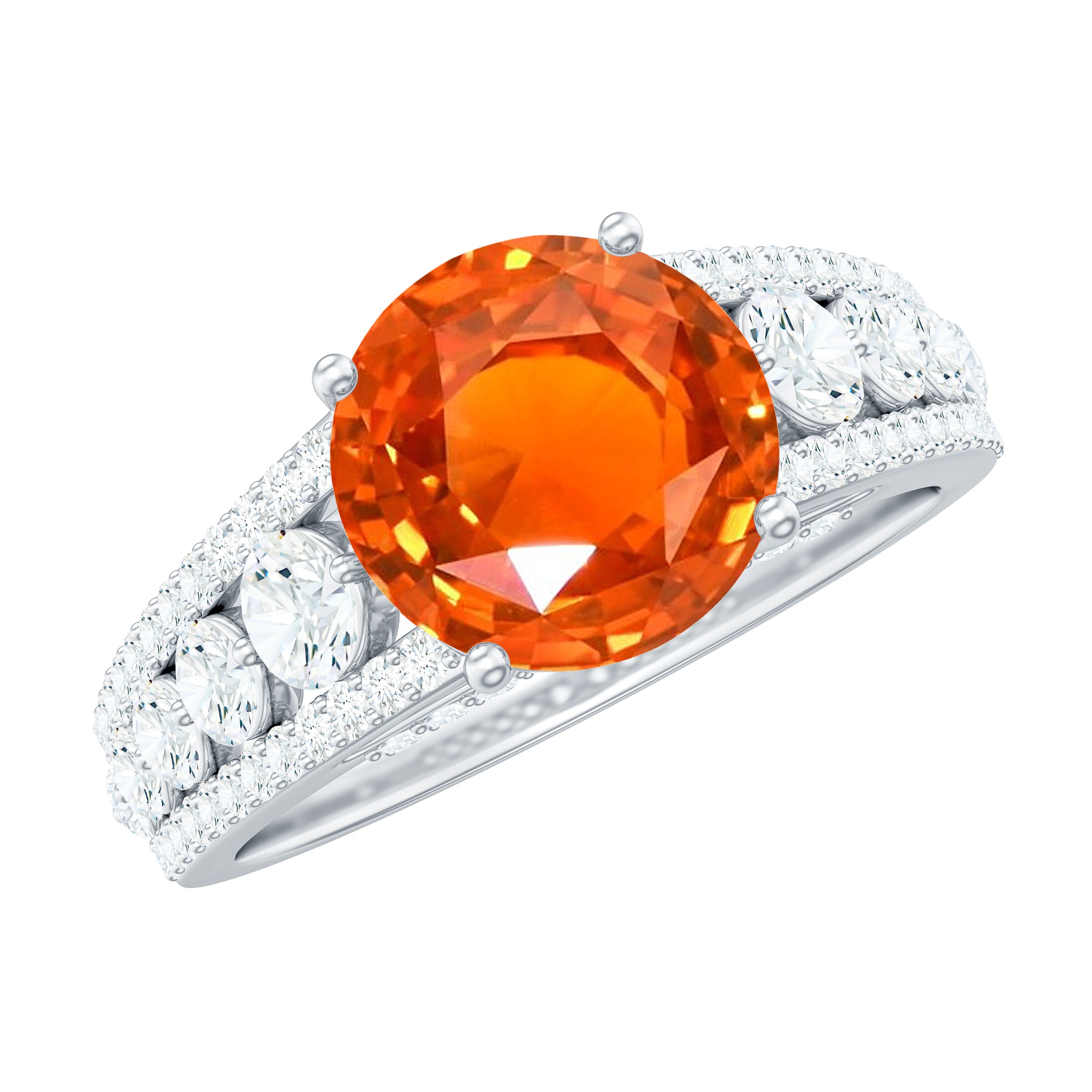 Lab Created Orange Sapphire and Moissanite Engagement Ring