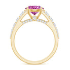 Created Pink Sapphire Engagement Ring with Moissanite Side Stones AAAA - Rosec Jewels