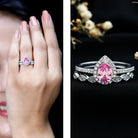 Lab Grown Pink Sapphire Pear Shaped Engagement Ring Set AAAA - Rosec Jewels