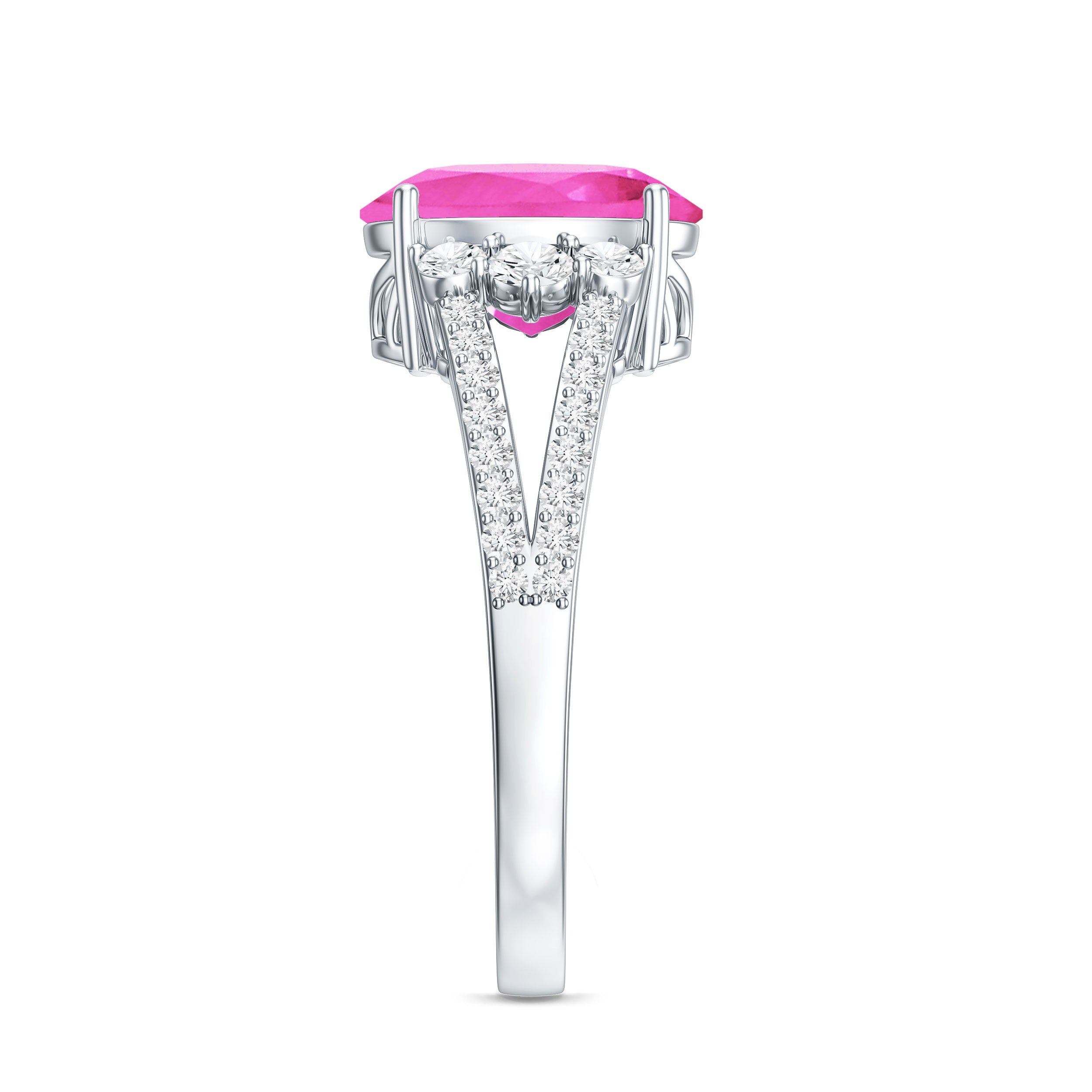 Certified 4 Carat Lab Created Pink Sapphire Oval Engagement Ring With Diamond AAAA - Rosec Jewels