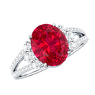 Certified 4 Carat Lab Grown Ruby Oval Engagement Ring With Diamond AAAA - Rosec Jewels