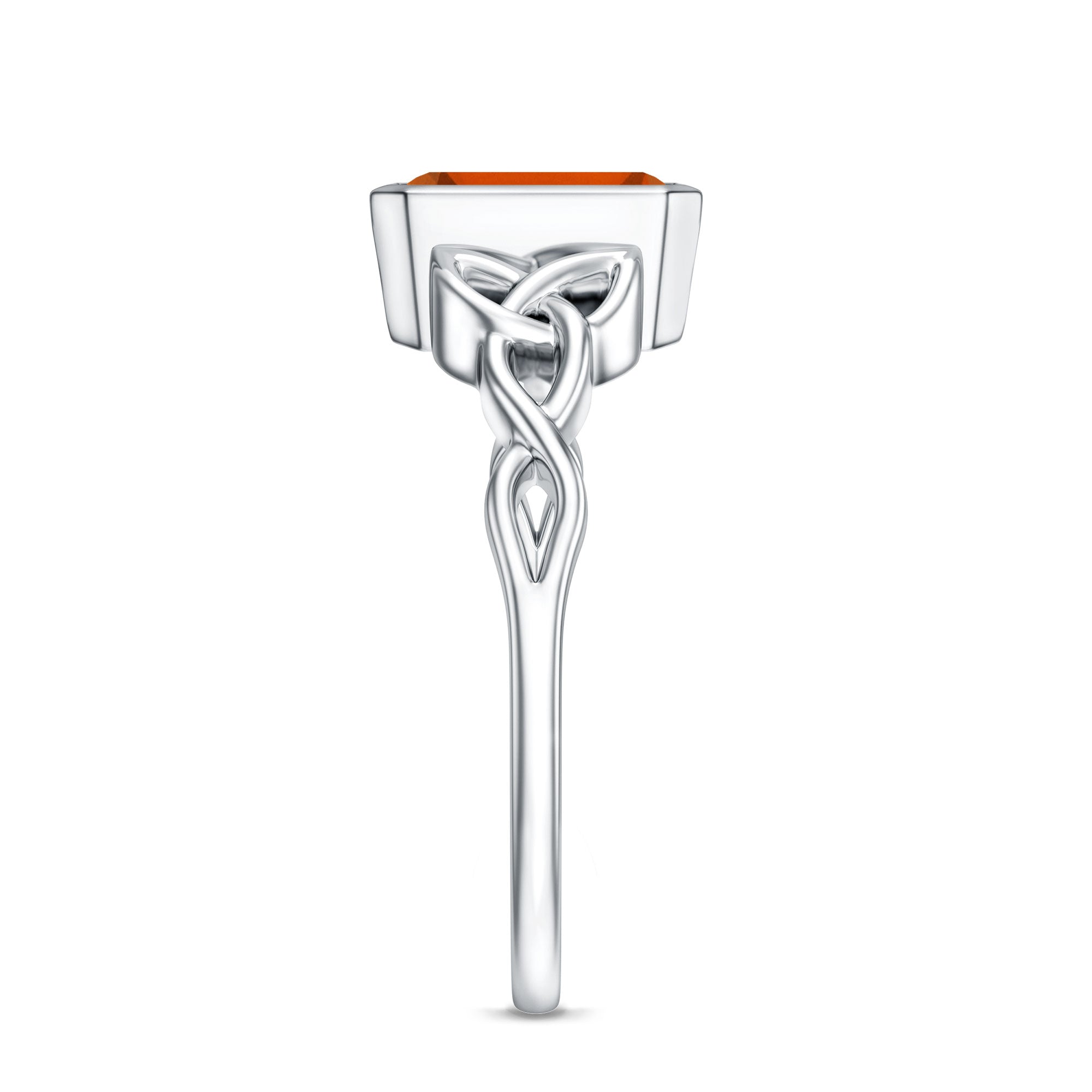 1.75 Carat Emerald Cut Lab Grown Orange Sapphire Diamond Bezel Set Engagement Ring AAAA - Rosec Jewels