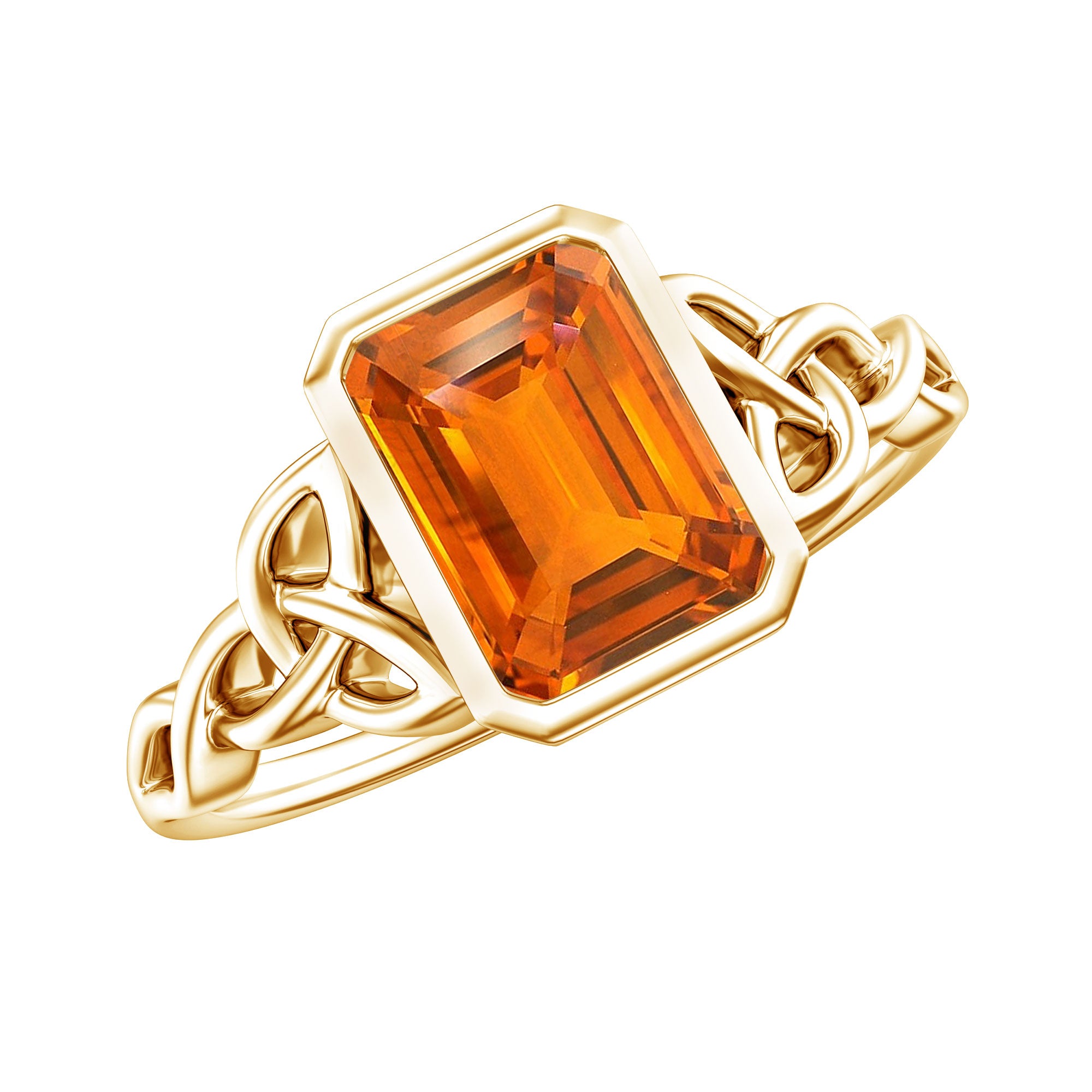 1.75 Carat Emerald Cut Lab Grown Orange Sapphire Diamond Bezel Set Engagement Ring AAAA - Rosec Jewels