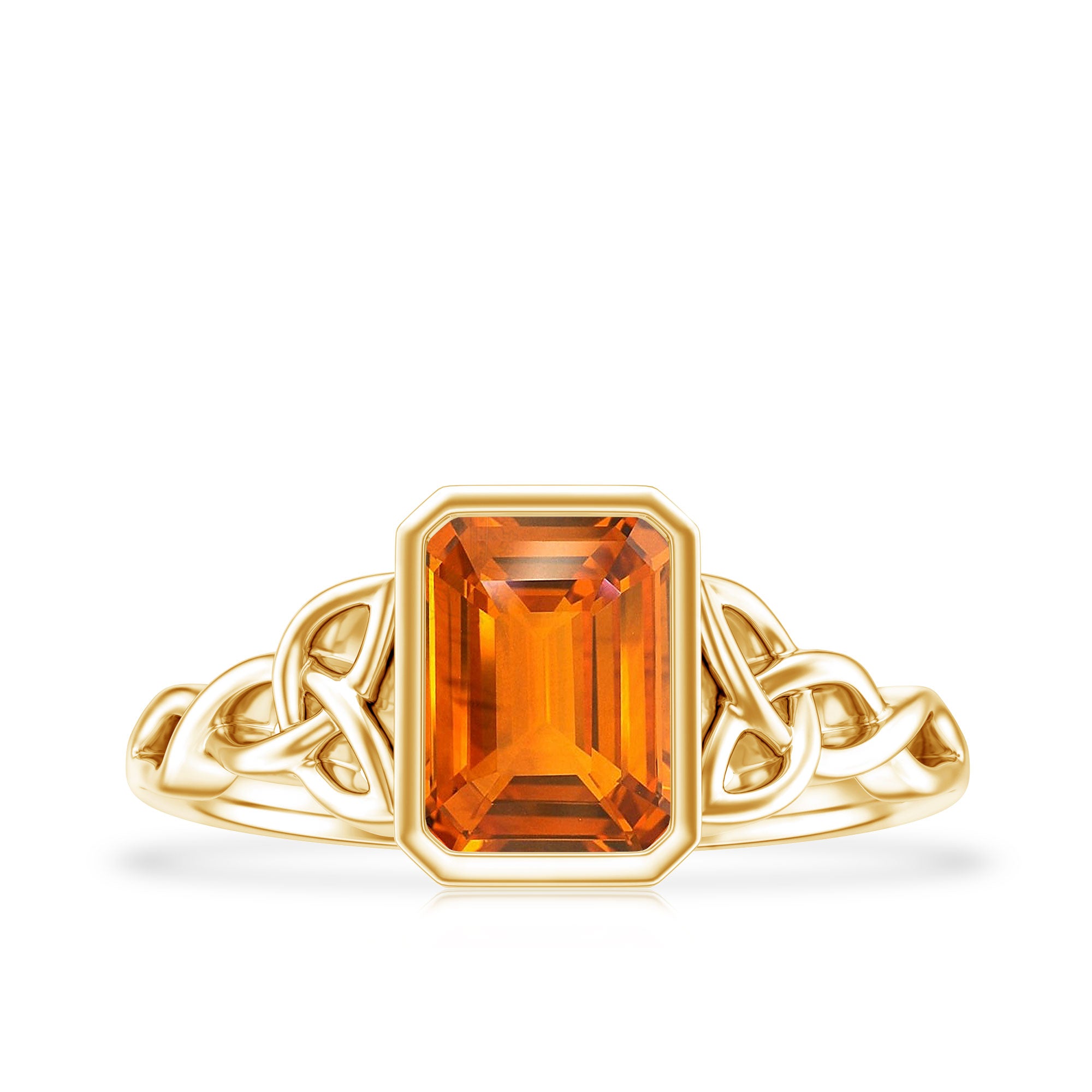 1.75 Carat Emerald Cut Lab Grown Orange Sapphire Diamond Bezel Set Engagement Ring AAAA - Rosec Jewels