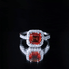Rosec Jewels-Certified 9mm Lab Grown Orange Sapphire Asscher Cut Engagement Ring with Halo