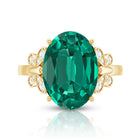 Certified 10X14 mm Lab Grown Emerald Statement Engagement Ring with Diamond AAAA - Rosec Jewels