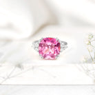 Lab Grown Pink Sapphire Solitaire Engagement Ring with Diamond Trio AAAA - Rosec Jewels
