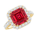 Rosec Jewels-2.5 Carat Asscher Cut Lab Created Ruby Halo Engagement Ring with Moissanite