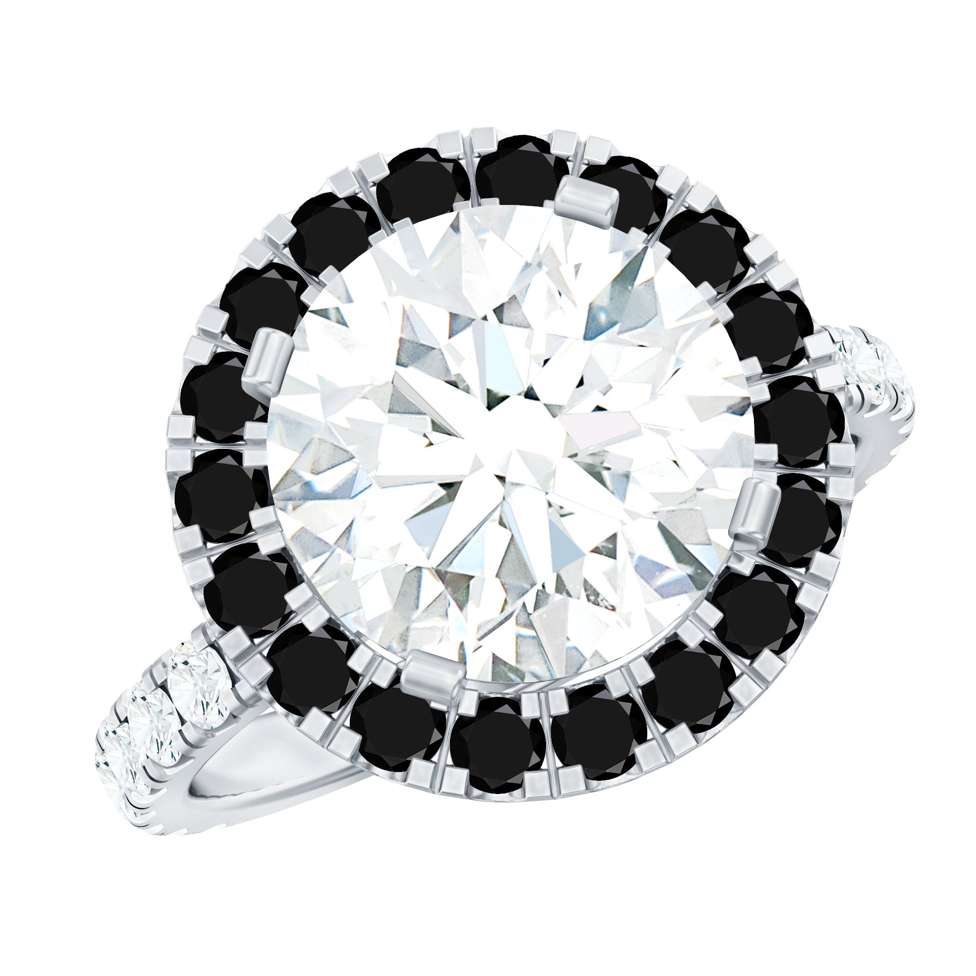 Certified 10 MM Moissanite Halo Engagement Ring With Lab Black Diamond