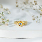 Rosec Jewels-Natural Sky Blue Topaz Diamond Flower Engagement Ring