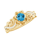 Rosec Jewels-Natural Swiss Blue Topaz Flower Engagement Ring in Gold Plated Silver