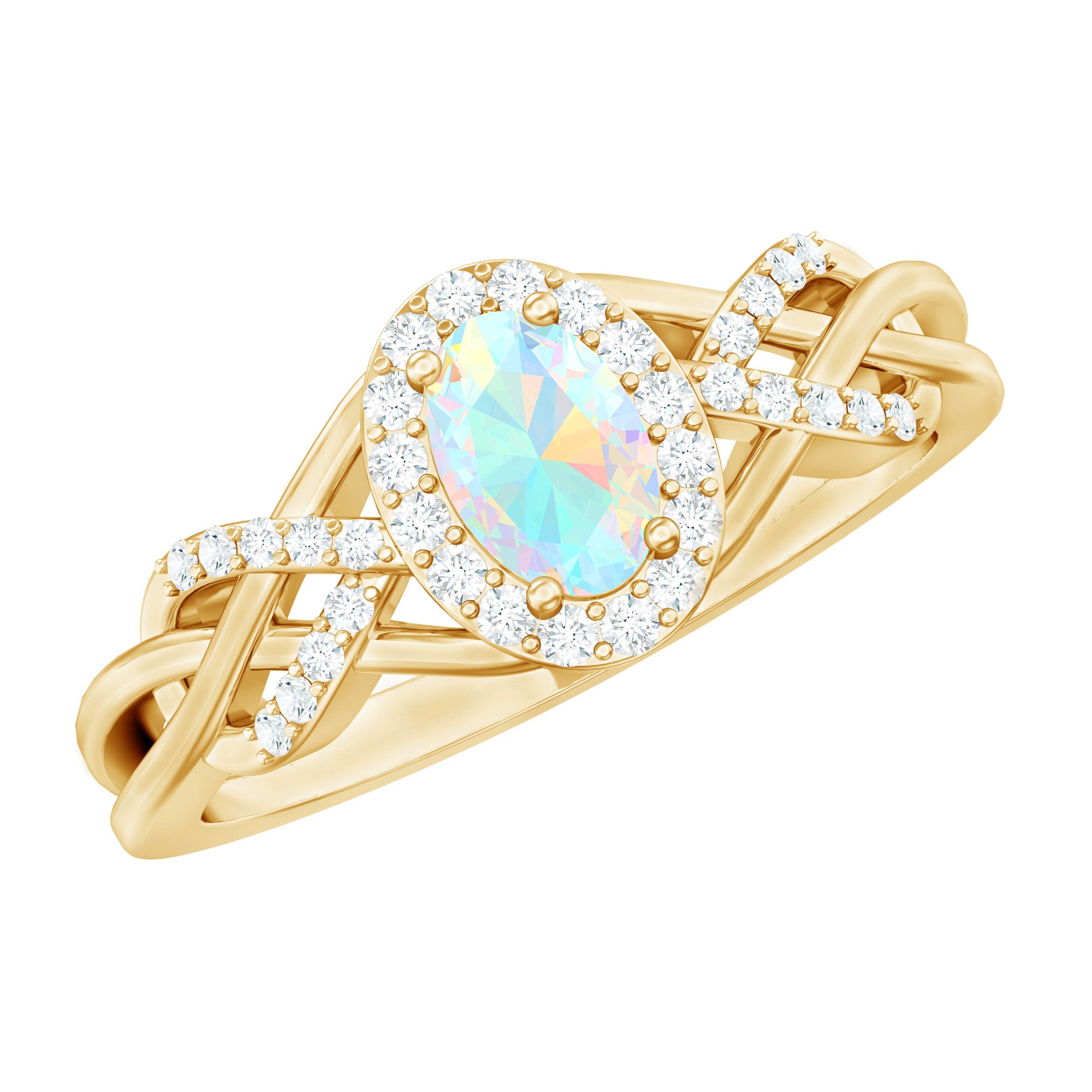 Rosec Jewels-Oval Ethiopian Opal Designer Engagement Ring with Diamond Halo