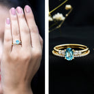 Rosec Jewels-Oval Swiss Blue Topaz Diamond Wedding Ring Set in Silver