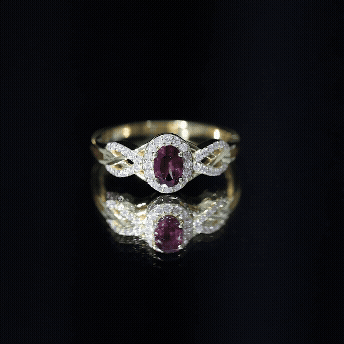 Rosec Jewels-Oval Rhodolite Garnet and Diamond Criss Cross Engagement Ring