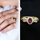 Rosec Jewels-Oval Rhodolite Garnet and Diamond Criss Cross Engagement Ring