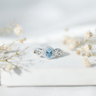 Rosec Jewels-Genuine Aquamarine and Diamond Designer Engagement Ring in Silver