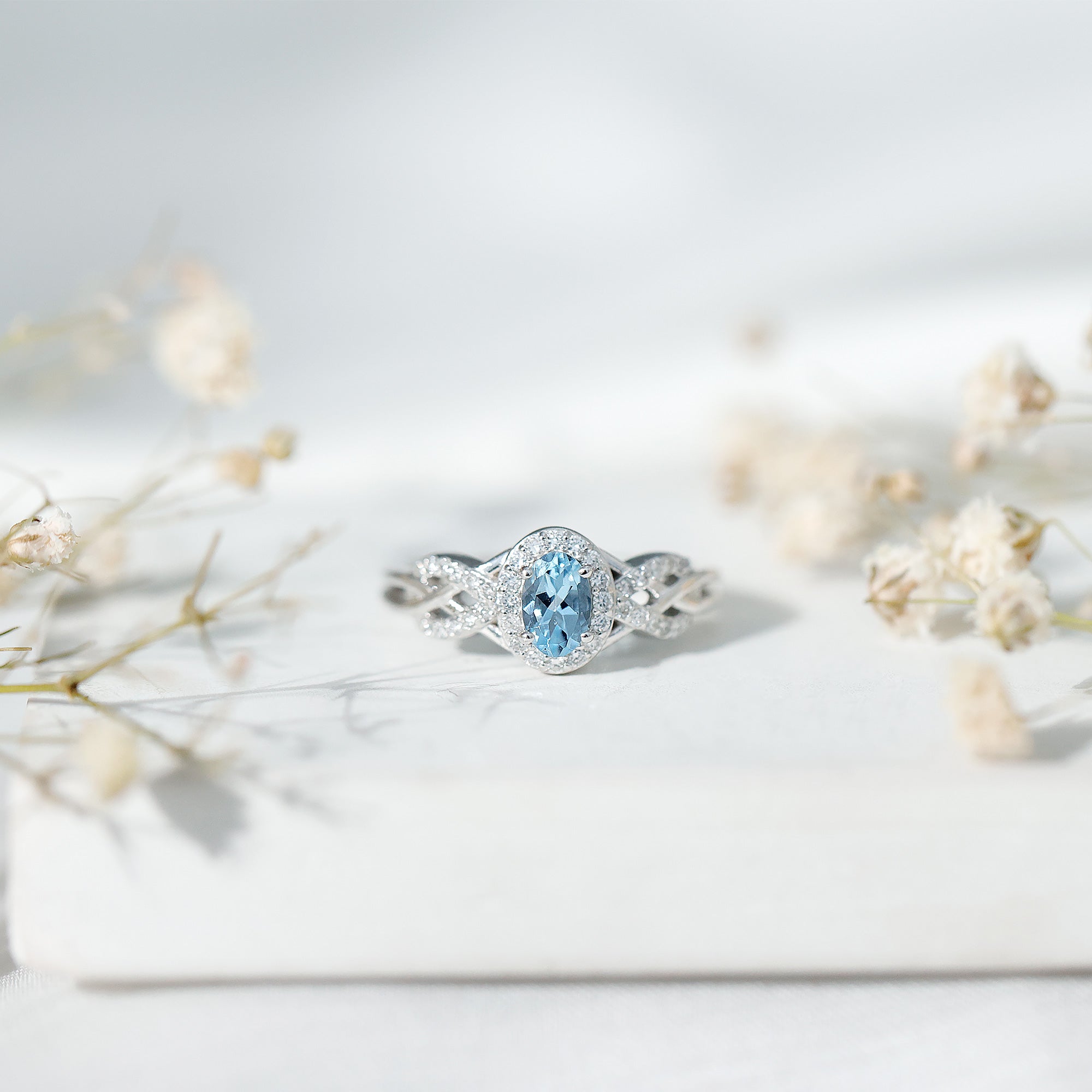 Rosec Jewels-Genuine Aquamarine and Diamond Designer Engagement Ring in Silver