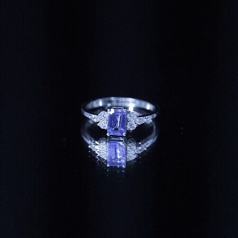 Rosec Jewels-Emerald Cut Tanzanite and Diamond Promise Ring in Silver