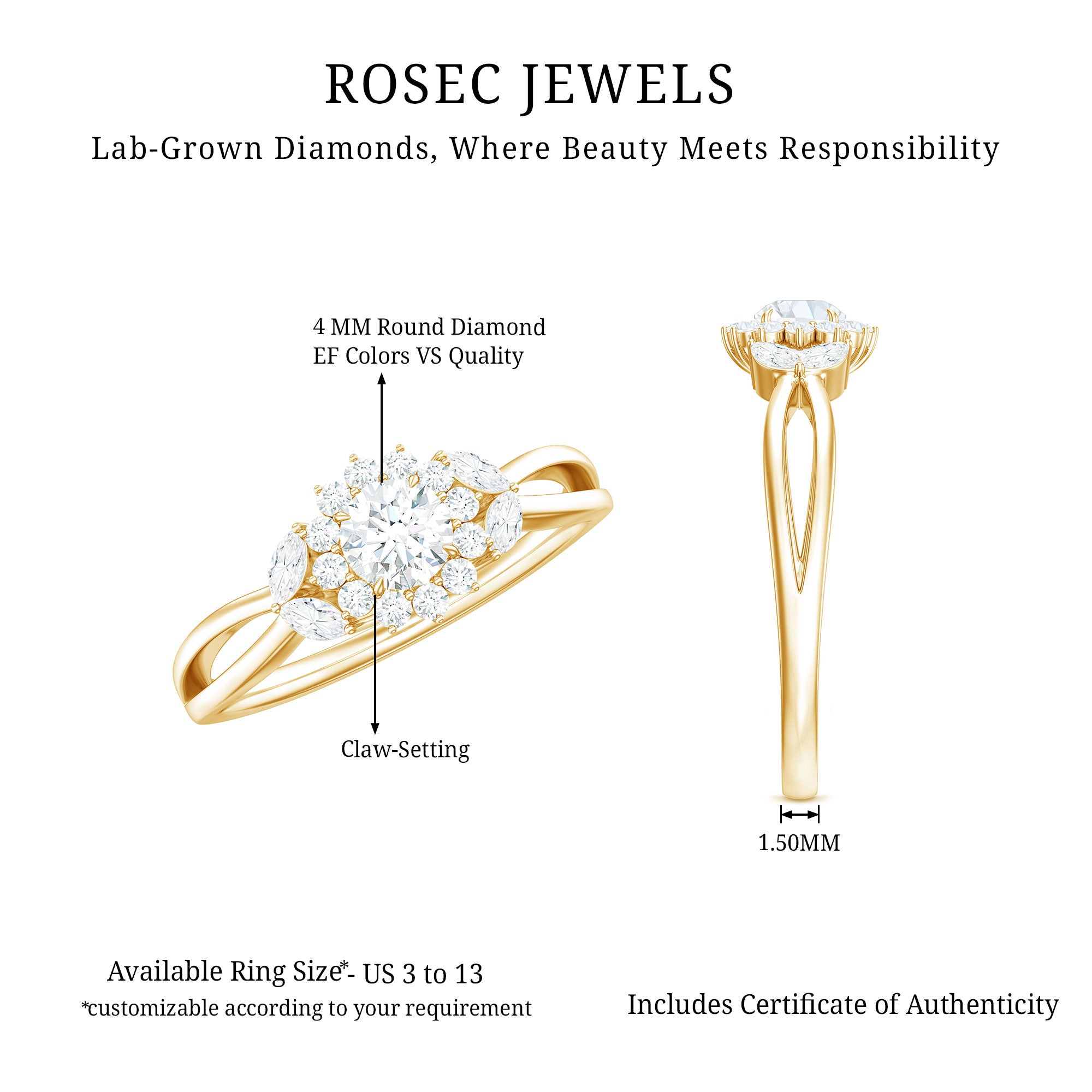 Rosec Jewels-Halo Style Lab Grown Diamond Nature Engagement Ring