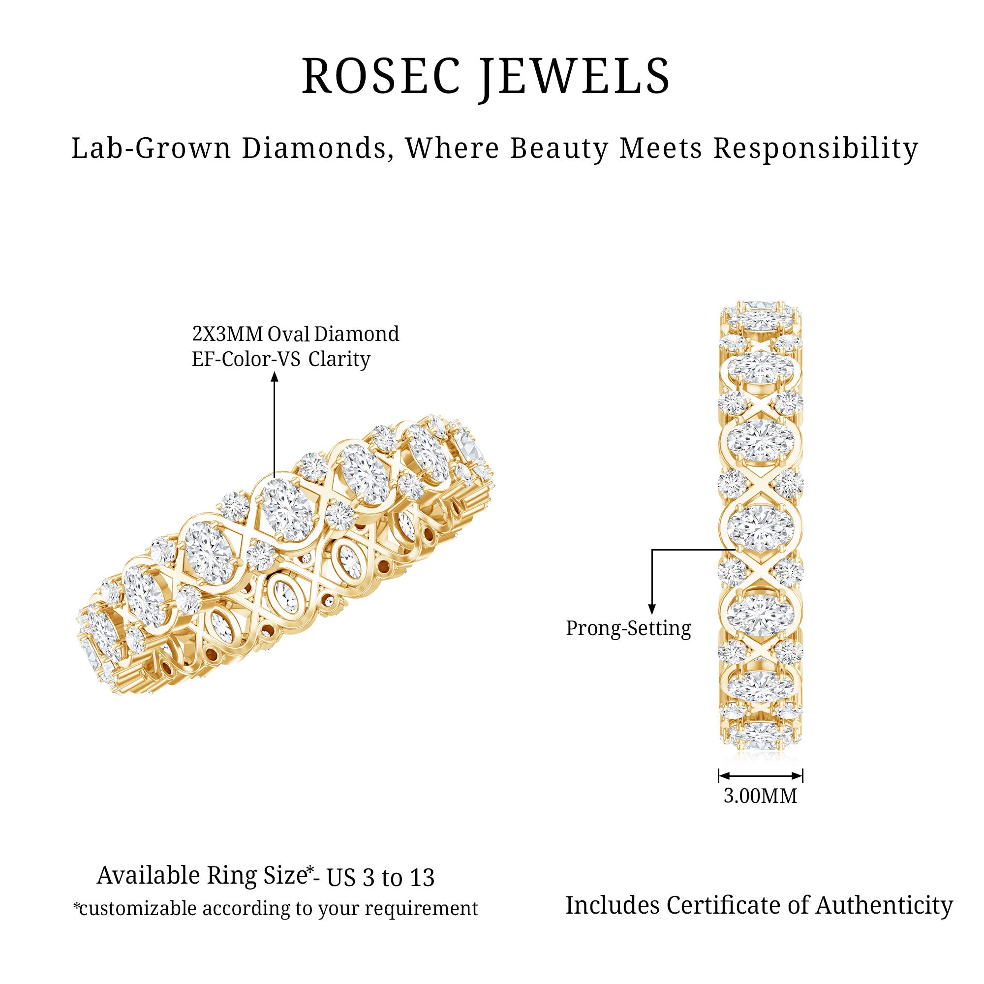 Full Eternity Lab Grown Diamond Wedding Ring For Her Lab - ( EF-VS ) - Rosec Jewels