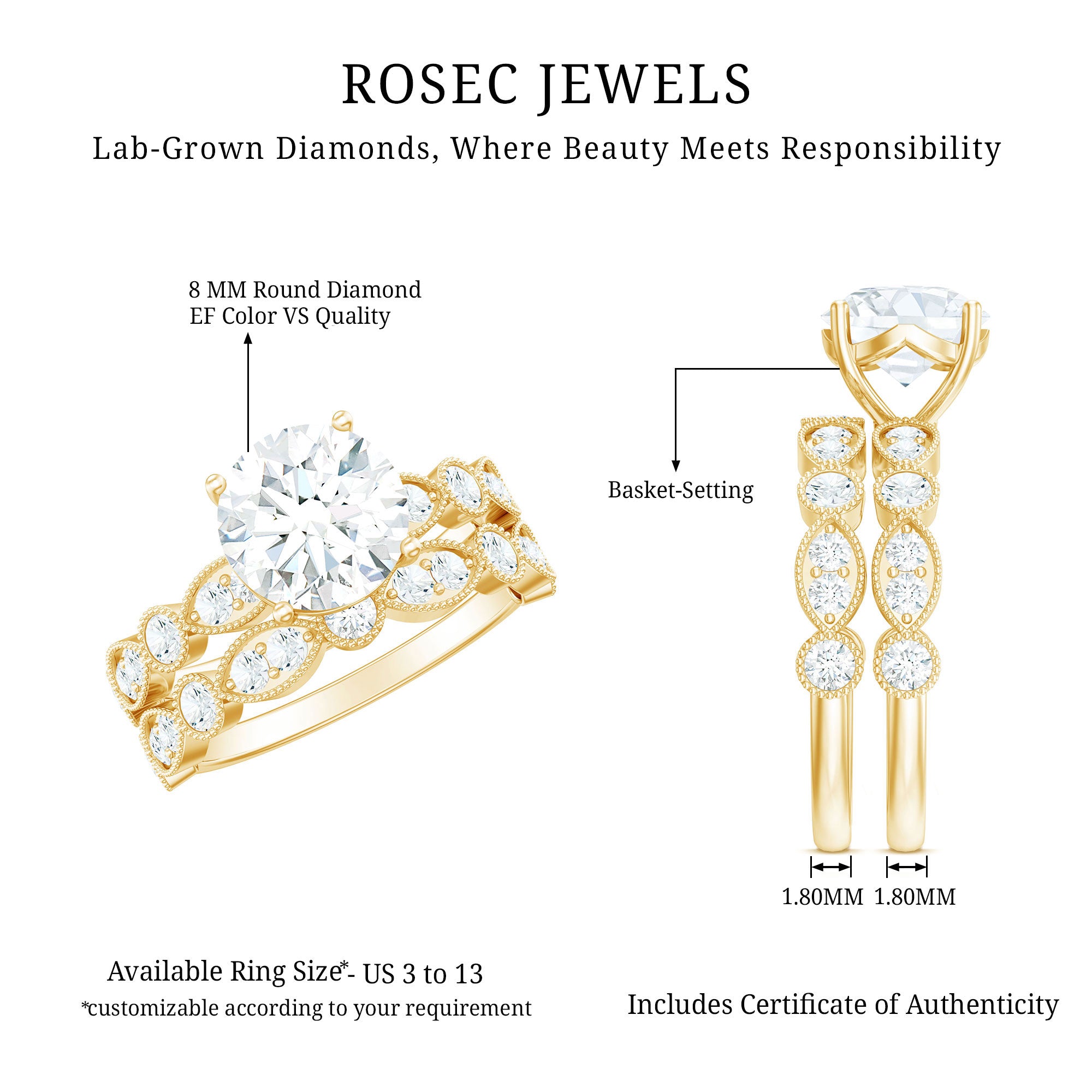 Rosec Jewels-Diamond Designer Marriage Ring Set For Women