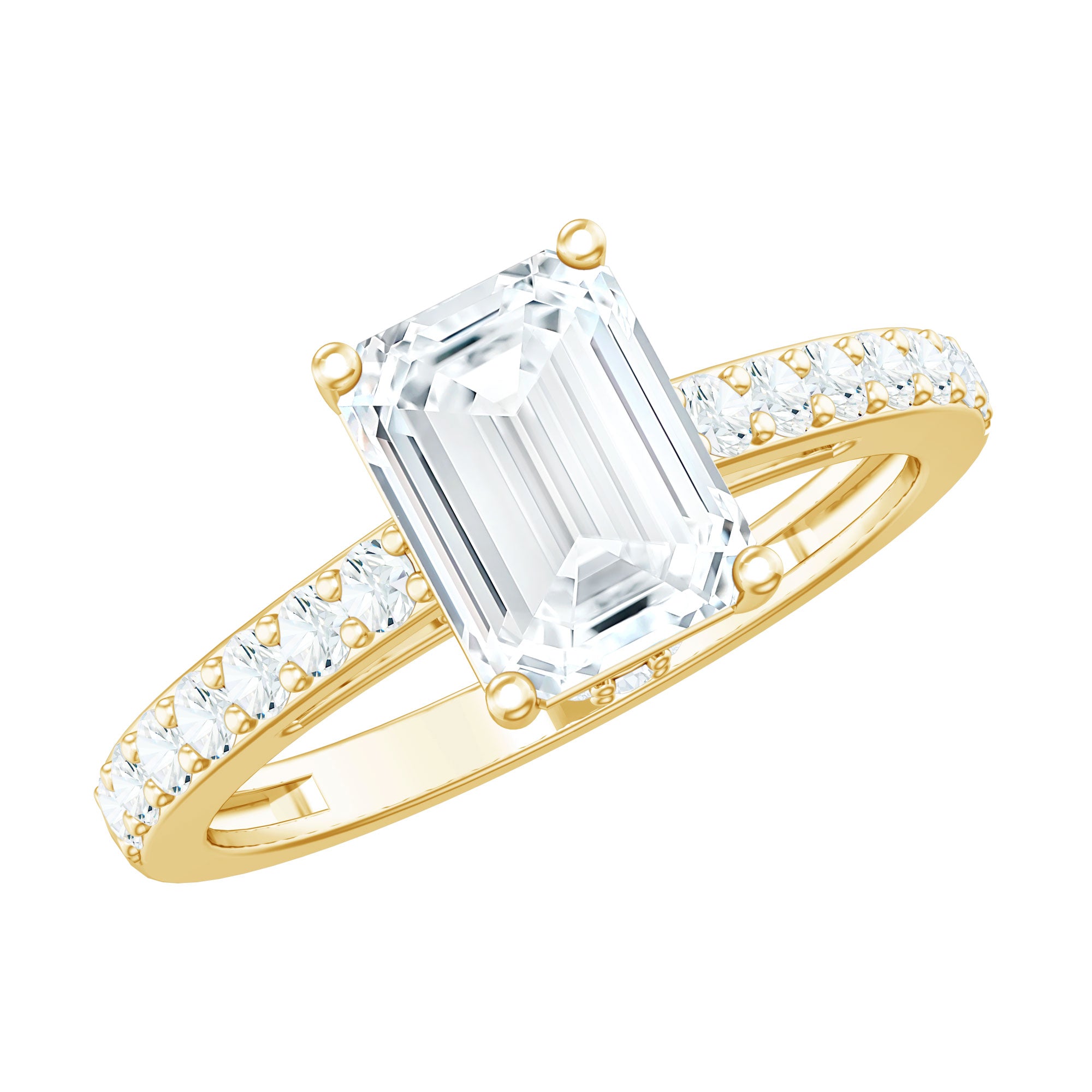 Rosec Jewels-Diamond Emerald Cut Engagement Ring With Hidden Halo