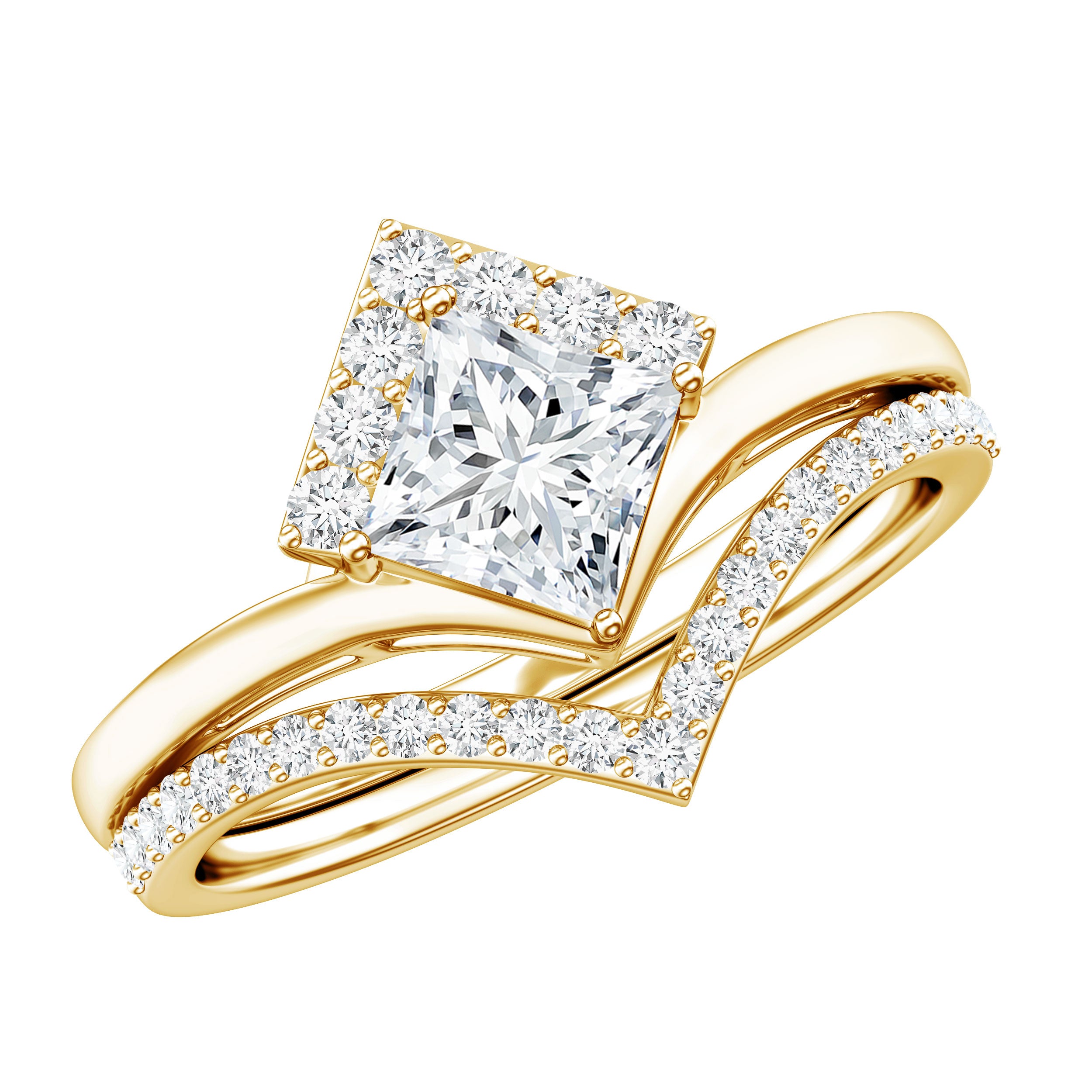 Lab Grown Diamond Princess Cut Engagement Ring With Ring Guard Lab - ( EF-VS ) - Rosec Jewels