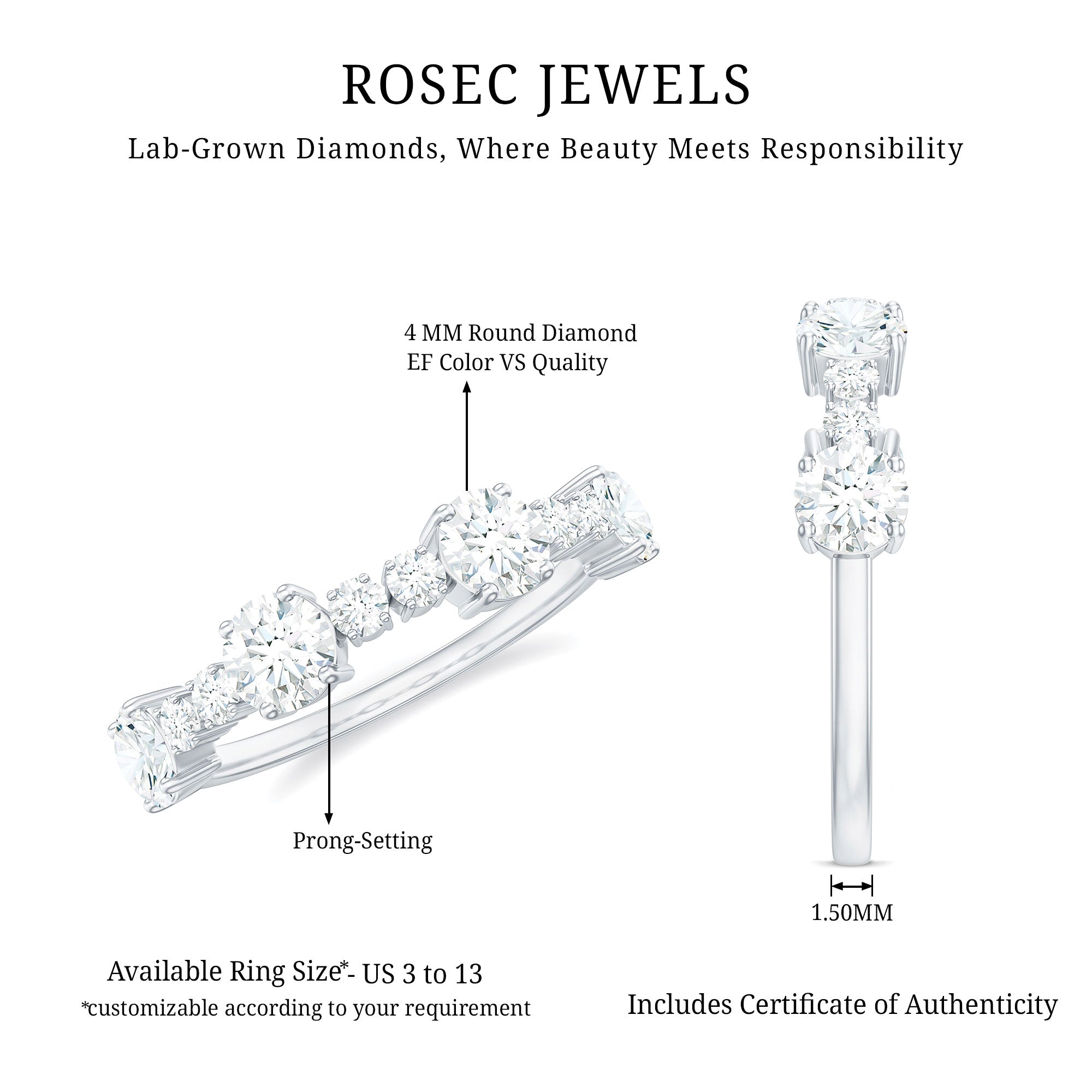 Rosec Jewels-Lab Grown Diamond Stackable Eternity Ring For Women