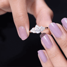 Lab Grown Diamond Teardrop Engagement Ring With Round Shape Trio Lab - ( EF-VS ) - Rosec Jewels